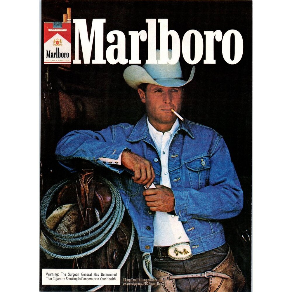 1980 Marlboro Cigarettes Belt Buckle Jean Jacket Vintage Print Ad Hat Wall Art